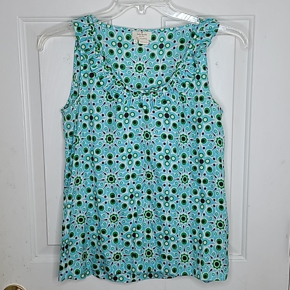 KATE SPADE MARIAM SOLAR PRINTED RUFFLE TANK - Picture 1 of 4